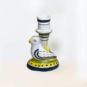 Vintage Folk Art Bird Candlestick Portugal Pottery